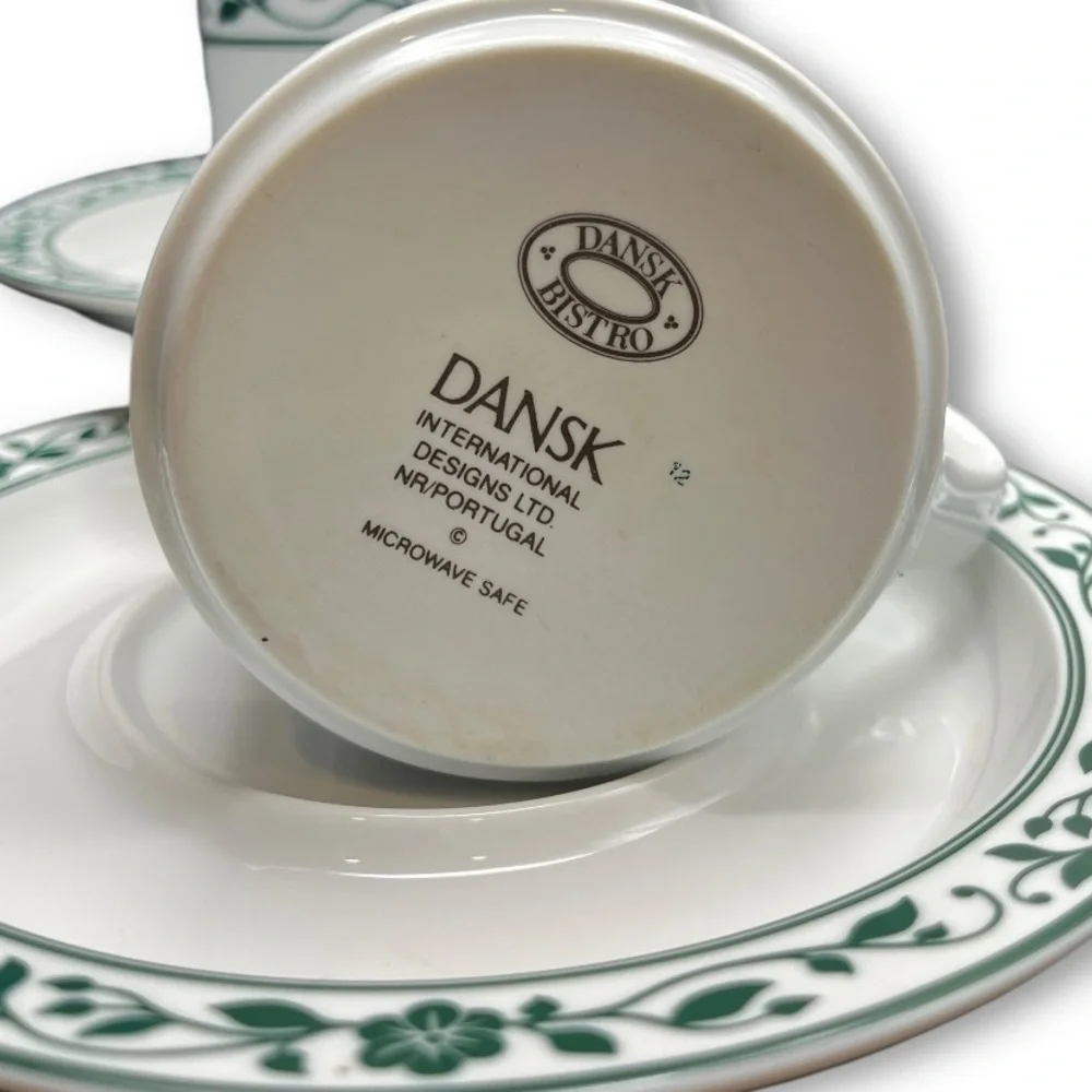 VTG Dansk Springhavn Green/White Flat Cup & Saucer Set of 2